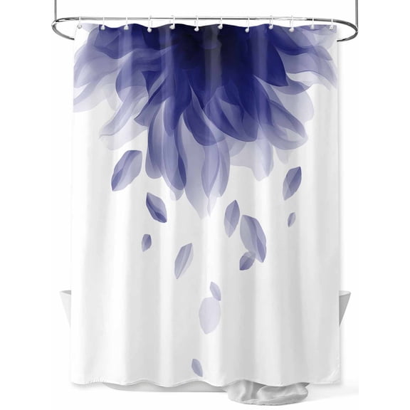 Fsddascl Modern Blue Shower Curtain Set - 48" x 72" Washable Bathtub Curtain with 12 Hooks, Gradient Floral Abstract Bohemian White Waterproof Fabric Stall Shower Curtains for Bathroom/Bathtub Décor