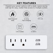 Merkury Innovations Ultra-Slim Wall Tap - 2 AC Outlets, 2 USB-A Ports, 2.1 Amps Fast Charging, Electrical Outlet Extender Wall Tap for Home
