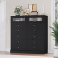 thumbnail image 7 of Homfa 6 Drawer Dresser, 51.4" Tall Chest of Drawers with Glass Doors, Wood Storage Cabinet for Bedroom Living Room, Black, 7 of 7