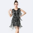 thumbnail image 2 of Telankuip Womens Trendy Fringe Sequin Latin Dance Short Dress for Party Performance Stage Show Ballroom Tango Outfit V-Neck Sleeveless Solid Color Sparkling Mini Dresses Dark Gray XXL, 2 of 3