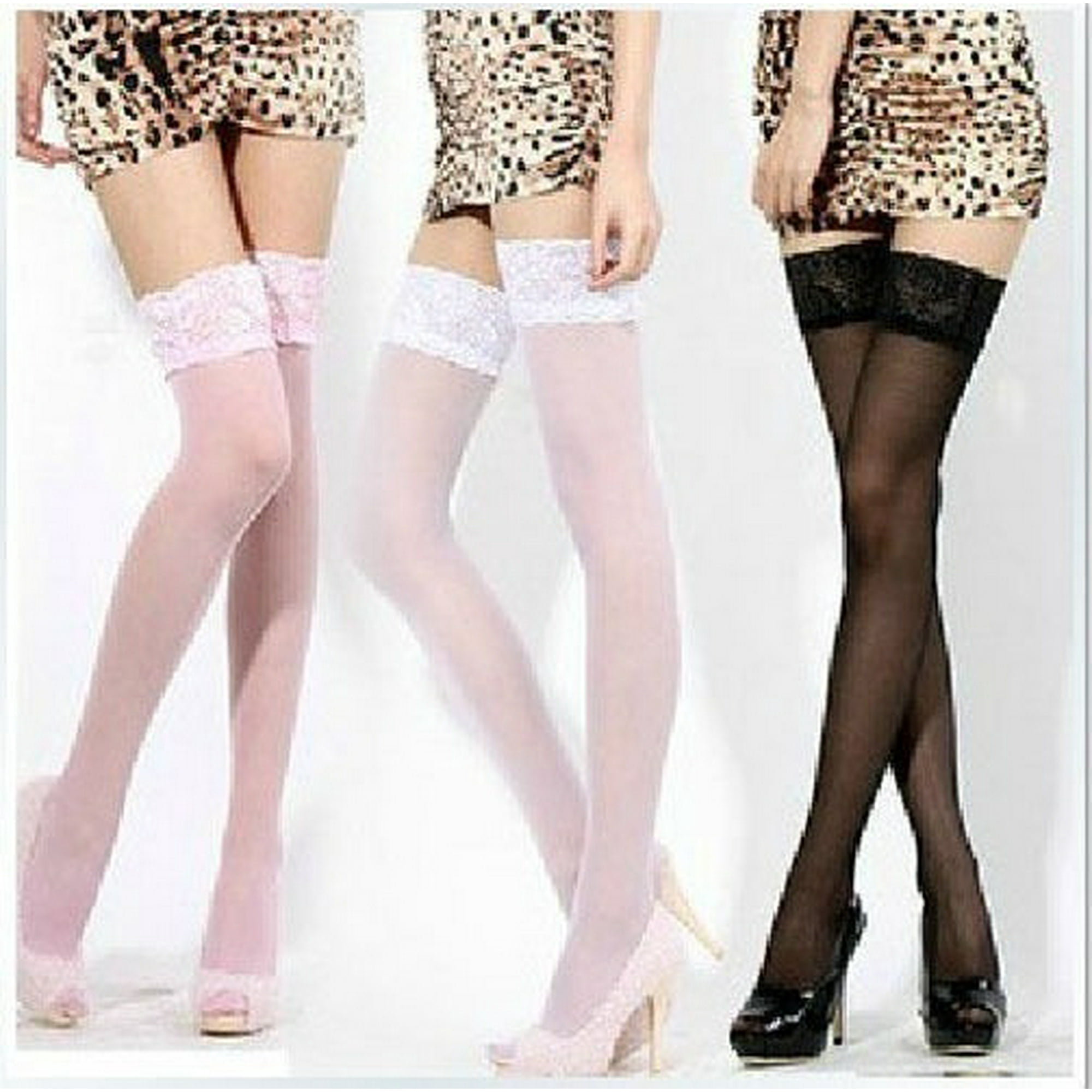 Honganda Womens Sexy Sheer Lace Top Stay Up Stockings Thigh High Pantyhose Hold Up Tights Pink