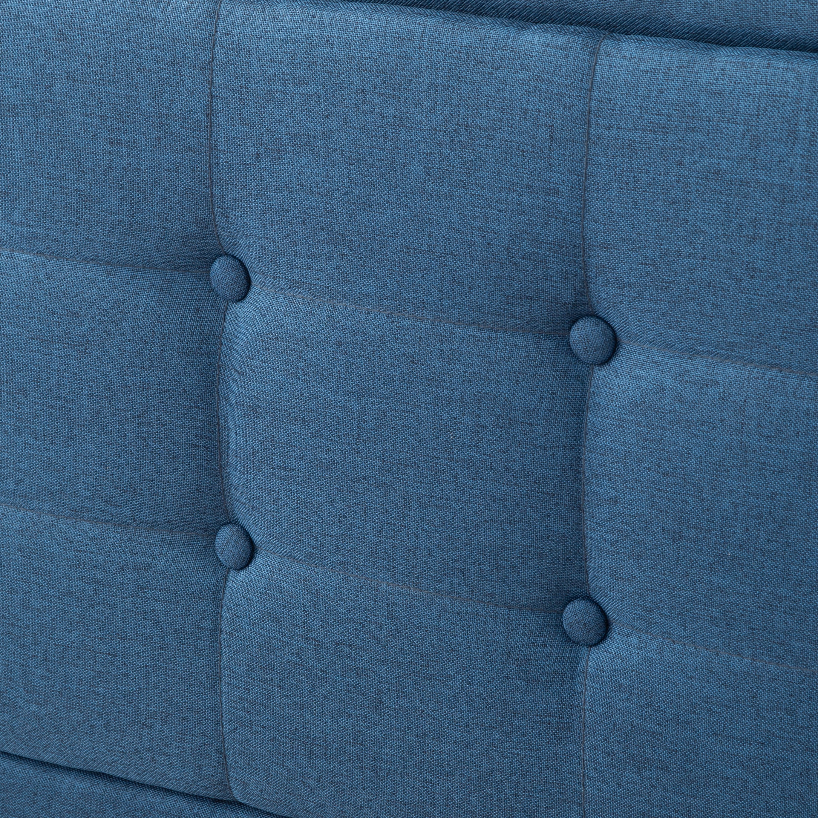 Gewnee Queen Size Upholstered Platform Bed Frame, Tufted Headboard, Solid & Manufactured Wood, Wood Slat Support, Under Bed Clearance for Robot Vacuum, for Bedroom， Dark Blue Linen