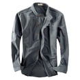 thumbnail image 3 of Migroa Men's Linen Shirts Long Sleeve Shirts Casual Button Down Banded Collar Shirt Beach Summer Tops Spread Collar Beach Plain Tops Grey 3XL, 3 of 5