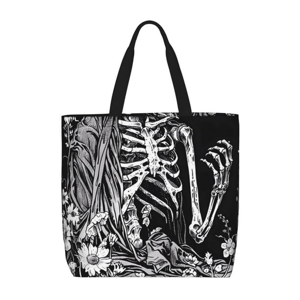 Easygdp Gothic Skull Floral Art Bolsa Tote para Mujer, Bolso de Hombro para Trabajo, Playa, Viajes, Compras y Supermercado