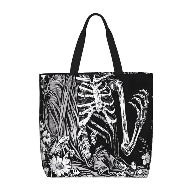 Easygdp Gothic Skull Floral Art Bolsa Tote para Mujer, Bolso de Hombro para Trabajo, Playa, Viajes, Compras y Supermercado