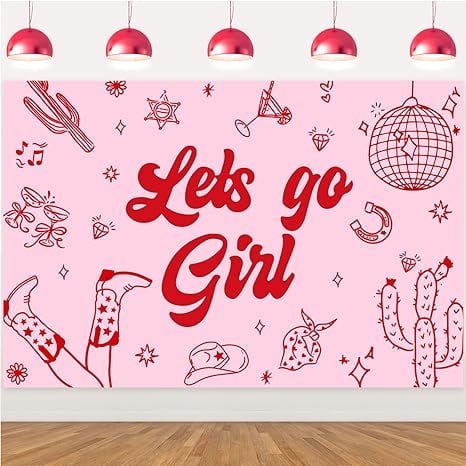 Cowgirl Backdrop for Girl Western Pink Disco Birthday Decor Let's Go Rustic Wetsern Dance Party Rodeo Photography Background Hat Boots Wild West Party Decorations 5 * 3ft