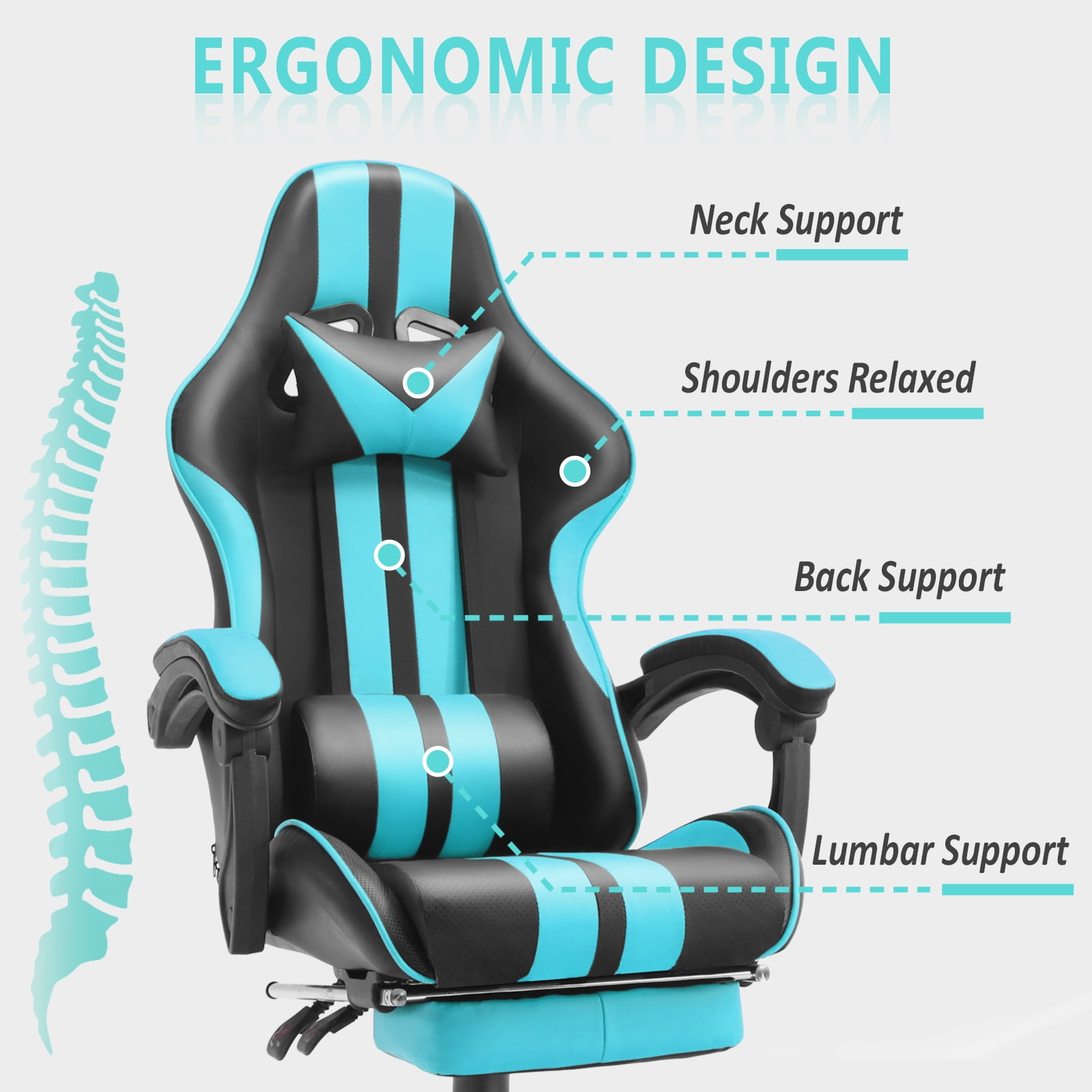 Luxvie Gaming Chair with Footrest High Back Computer Office Gamer Chair with Massage and Headrest Lumbar Support Swivel Seat Ergonomic Game Chair for Adults, NavyBlue