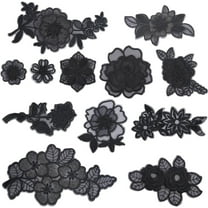 12 Styles 3D Flower Patches Fabric Embroidery Floral Blossom Sew on Lace Trim Applique for Wedding Bride Dress Sewing Repairing Decorating Clothing DIY Crafts Black