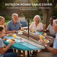 thumbnail image 2 of Round Outdoor Tablecloth with Umbrella Hole and Zipper, Aqua Teal Fitted Table Cover with Elastic Edge for 45-54 Inch, Farmhouse Wood Grain Vintage Brown Striped Waterproof Patio Tablecoths, 2 of 9