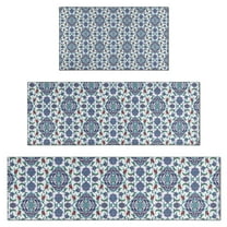 Blue Floral Ornament Pattern Kitchen Rugs Sets Of 3,Kitchen Runner Rugs Non Skid Washable,Decorative Kitchen Floor Mats for Kitchen,Sink,Laundry,17"x30" 17"x47" 17"x59"