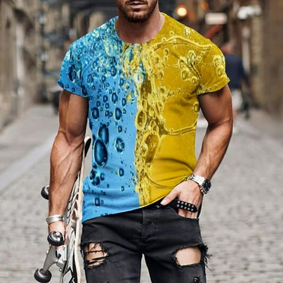 Herrnalise Gift For Men New Fashion Men's T-shirt 3D Unlocated Sky Beam Printing Short Sleeve Round Neck T-shirt Casual Sports Top Blouses under $10