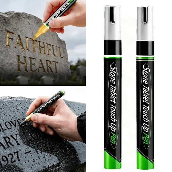 2Pcs Golden Tombstone Marker Pen for Restoring Faded Grave Inscriptions, Waterproof Stone Touch-up Pen, Strong Coverage, 3 mm Thick, Heat-Resistant, Ideal for Gravestone Lettering