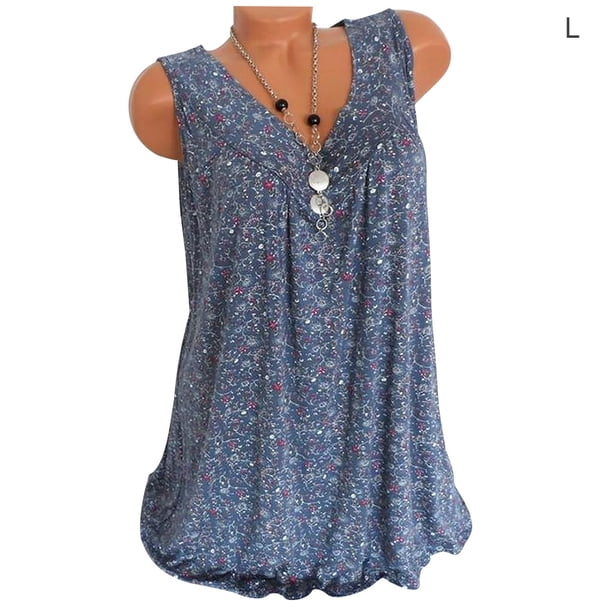 Camiseta sin mangas con cuello en V sin mangas, chaleco holgado para mujer, camiseta de verano, azul oscuro, L Inevent AP001998-27