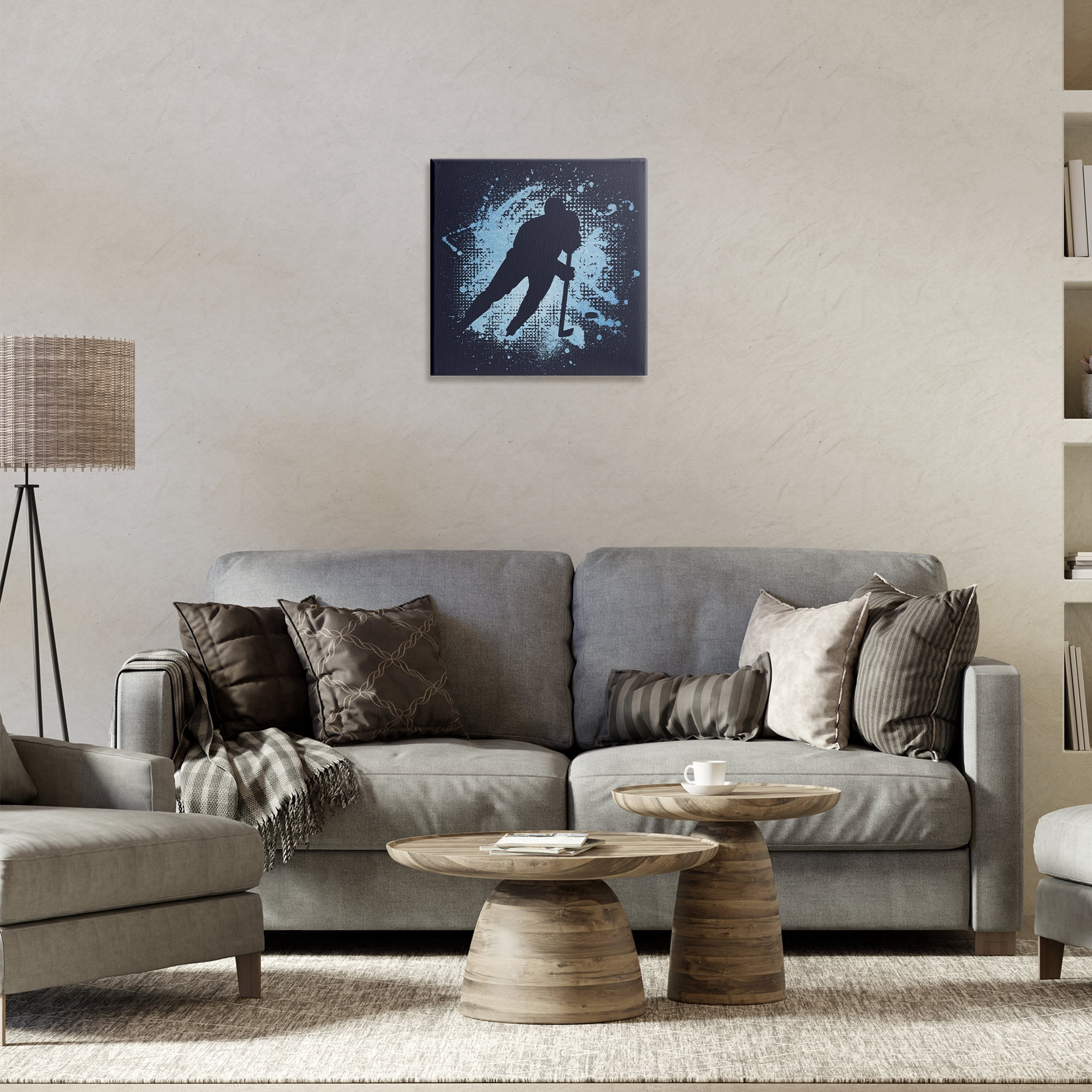Stupell Industries Hockey Stance Blue Splash Sports Painting Gallery Wrapped Canvas Art Print Wall Art, 17 x 17