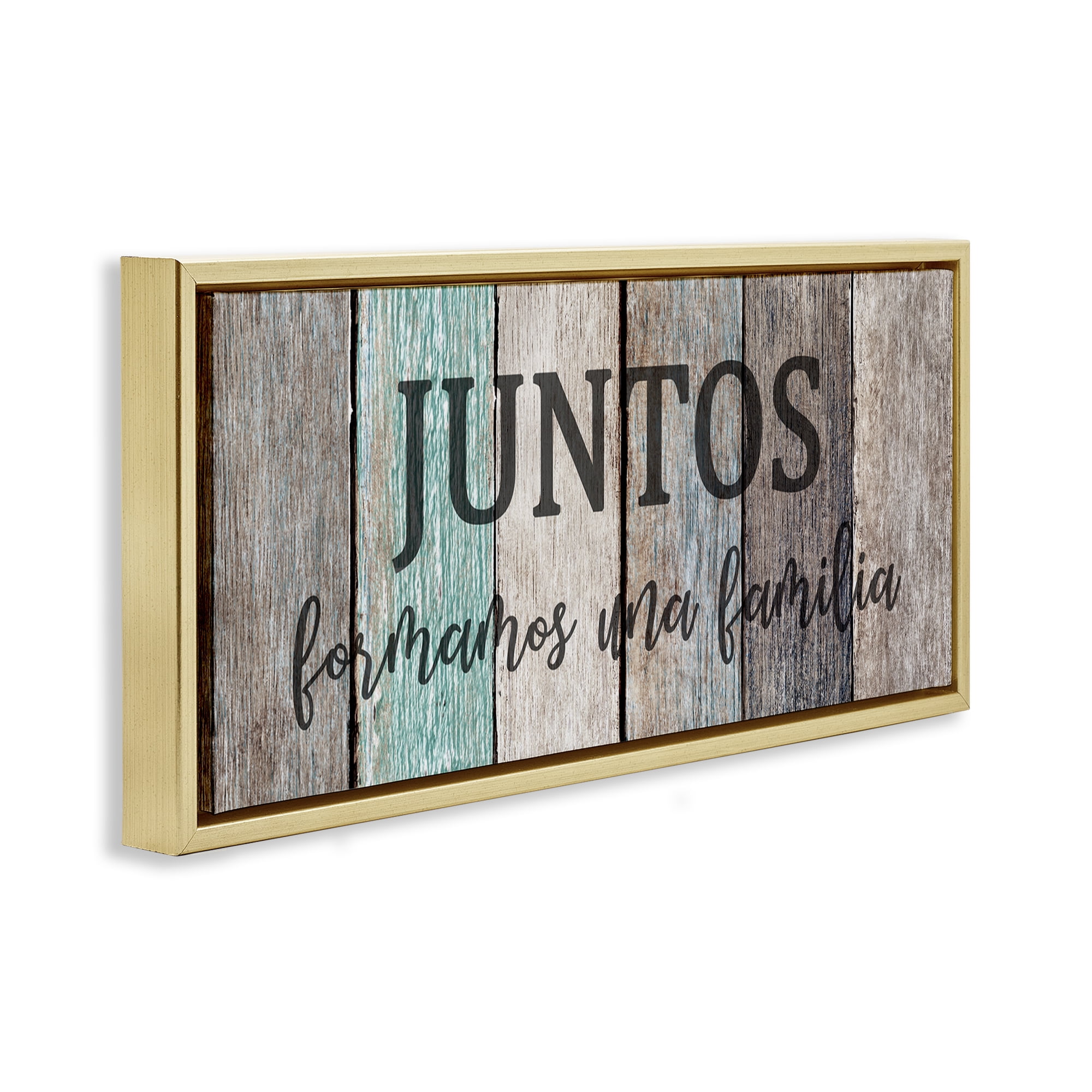 Stupell Industries Juntos Formamos una Familia Inspirational Quotes & Sayings Painting Gold Floater Framed Art Print Wall Art, 31 x 14