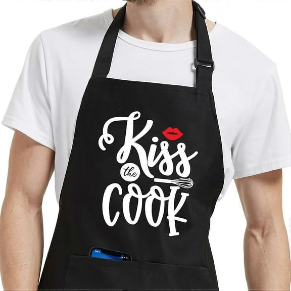 Kiss the Cook Funny Aprons for Men with Pockets, Adjustable Mens Apron for Grilling Cooking BBQ, Gif
