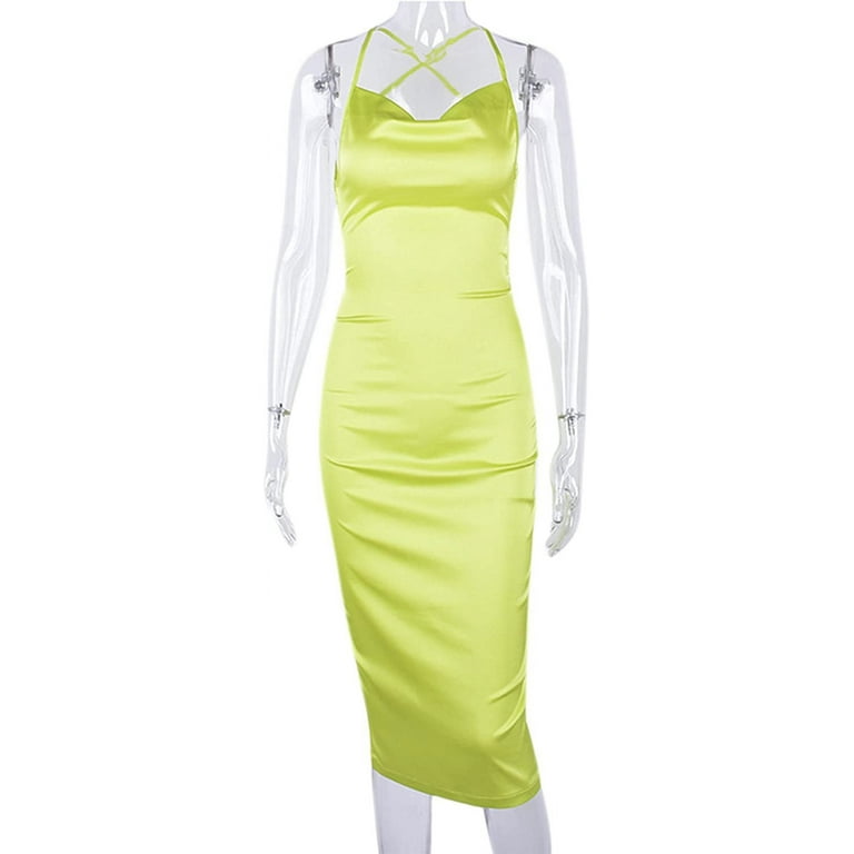 knee length dresses for ladies Neon Yellow Mint Floral Square Midi Dress main image 1