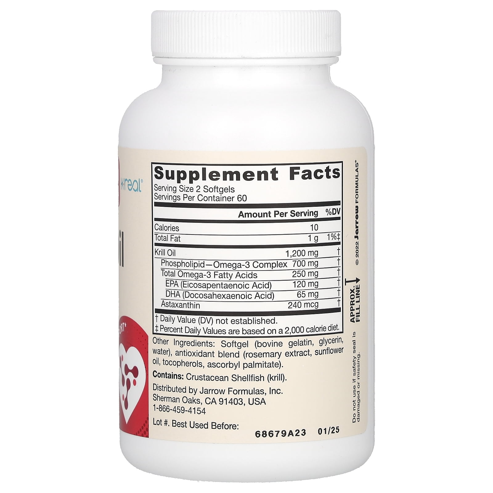 Jarrow Formulas Krill Oil, 120 Softgels (600 mg per Softgel)