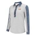 thumbnail image 4 of WTXUE Patchwork Denim Sweatshirts Tops Plaid Long Sleeve Shirts Button Down Pullover Shirts Sweatshirt with Denim Collar Cuffs Denim Collar Top Collar Patchwork Denim Pullover Sweater Grey M, 4 of 7