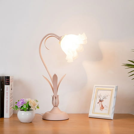 TFCFL Table Light Pink Flower Tiffany Style Stained Glass Beside Reading Lamp Light Bent Glass Lampshades Desk Lamp
