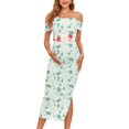 thumbnail image 1 of Vestido de maternidad AISWI de malla con abertura en los hombros descubiertos, verde fruncido, 1 of 5