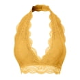thumbnail image 2 of URBAN DAIZY Women's Seamless Lace Bra Scalloped Halter Padded Crop Top Lined Bralette Plunge Comfort Pads Yoga Bustier A17_6328 LT Mustard 3XL, 2 of 6