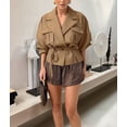 thumbnail image 6 of Women Crop Trench Coat Raglan Sleeve Work Office Cropped Jacket with Pockets Khaki M, 6 of 9