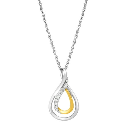 Duet 1/10 ct Diamond Loop Pendant Necklace in Sterling Silver & 14kt Gold