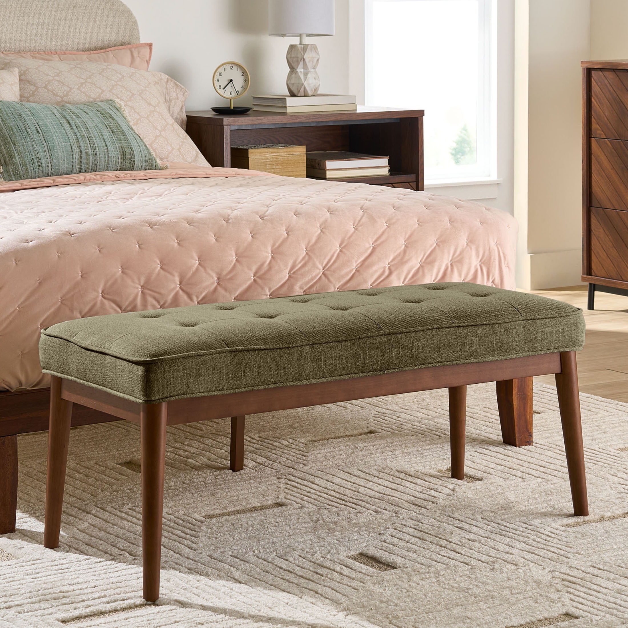Better Homes & Gardens Colton 44" Upholstered Accent Bench, Olive