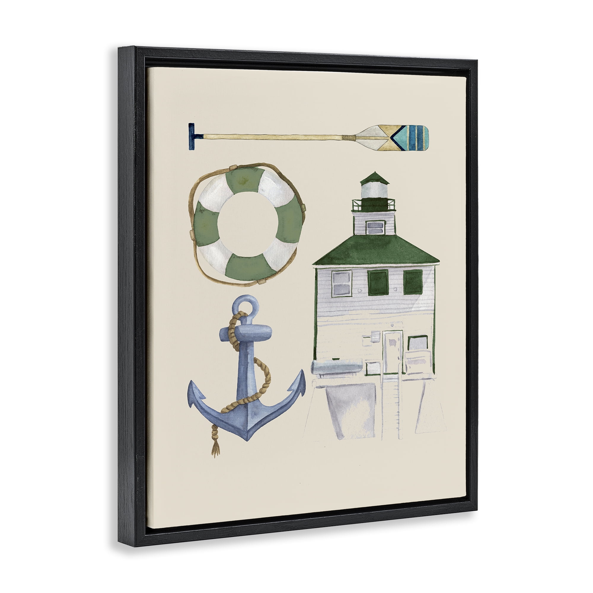 Stupell Industries Boating & Lake Gear Nautical & Beach Painting Black Floater Framed Canvas Art Print Wall Art, 17 x 21