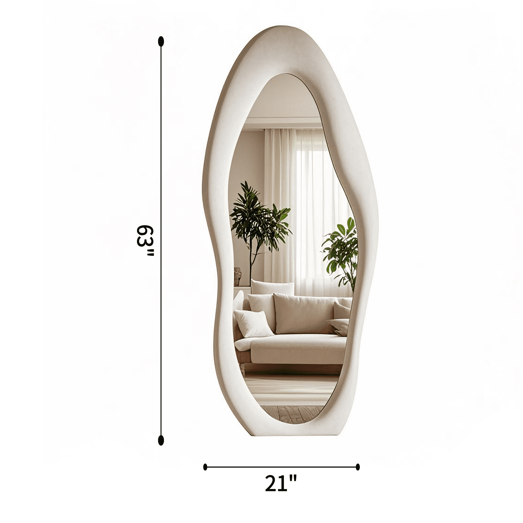 Super Store 63"x 24" Irregular Full Length Mirrors - Full Body Flannel Wrapped Wooden Mirror Leaning and Hanging for Bedroom Living Room,White