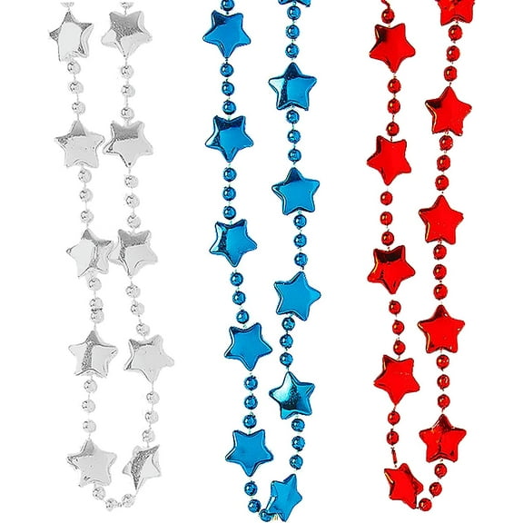 4E's Novelty 72 Pack Red White and Blue Beaded Necklace, 4th of July Accessories & Party Favors