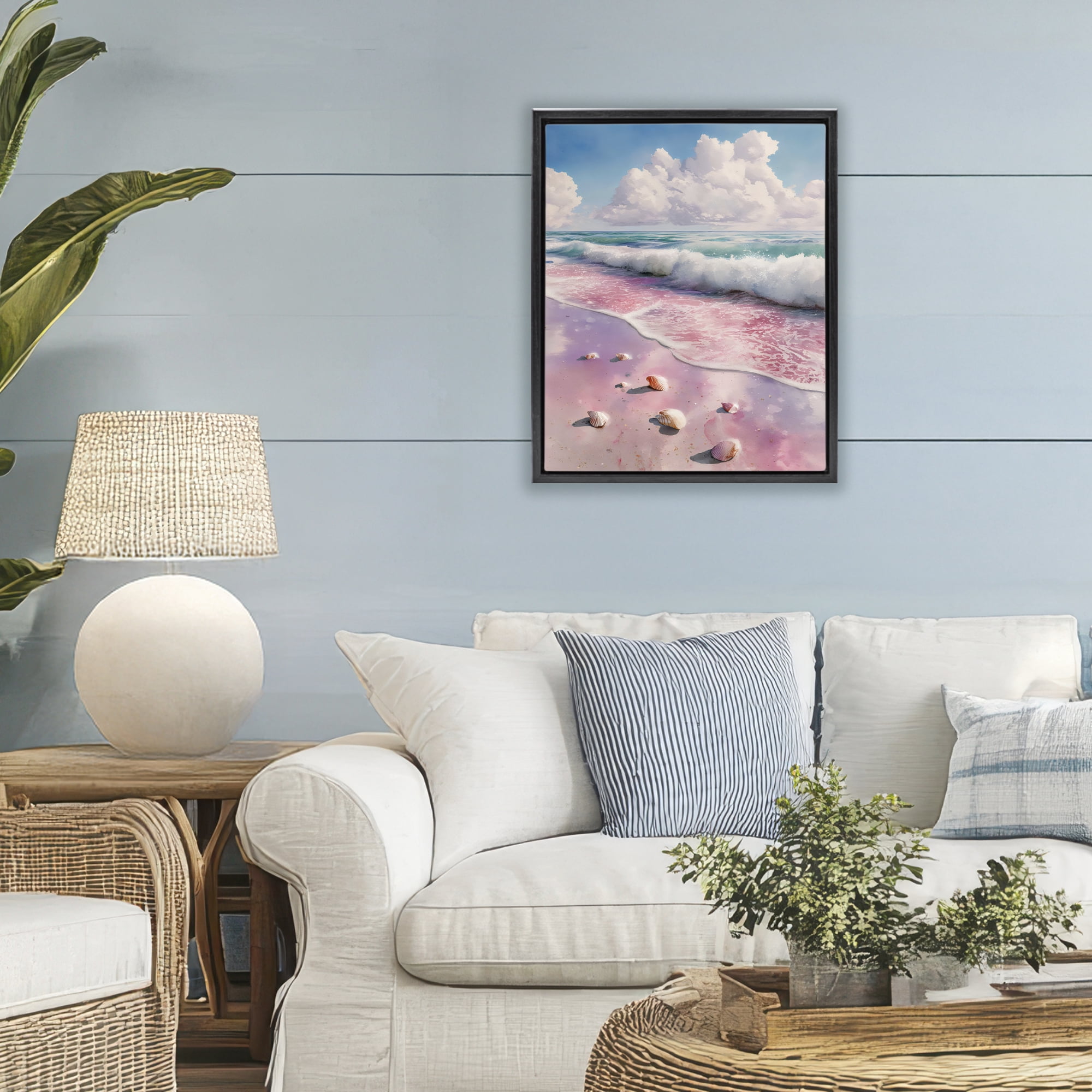 Stupell Industries Pink Sands with Scattered Shells Black Framed Floater Canvas Wall Art, design by Franklyn Gregory