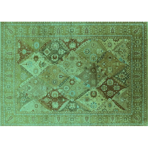 Ahgly Company Indoor Rectangle Oriental Turquoise Blue Industrial Area Rugs, 5' x 8'