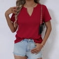 thumbnail image 6 of HAiming Summer Tops for Women Dressy Casual V Neck Blouses Short Sleeve T Shirts Solid Loose Work Going out Tee, 6 of 8