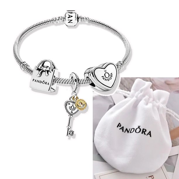 Pulsera Charms Plata 925 Pan Tortuga Globo Pulseras 19cm con bolsa de terciopelo