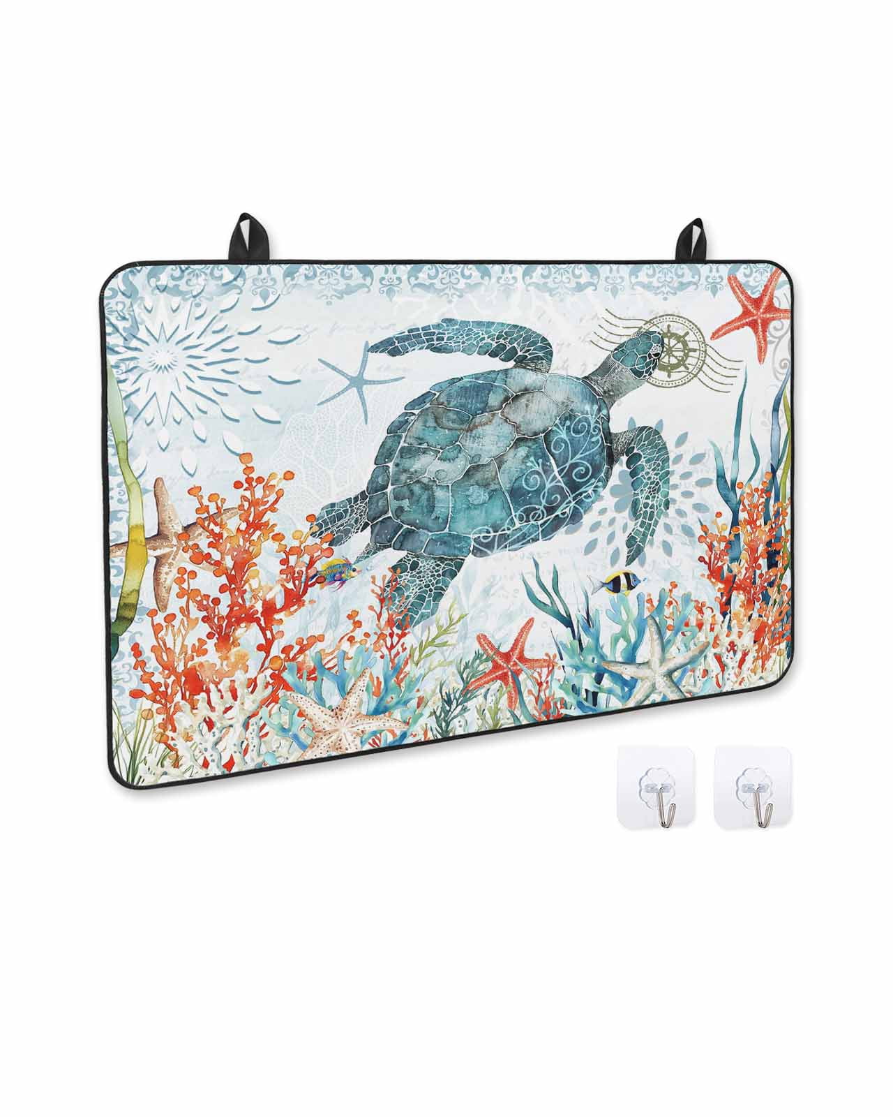 nqOlkjepod Large Induction Cooktop Protector Mat 36"x21", Coastal Turtle Stove Top Covers for Electric Stove, Summer Beach Nautical Coral Starfish Stove Burner Cover Mats, Glass Top Stove Cover