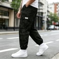 thumbnail image 6 of UDAUDU Men's Camouflage Cargo Jogger Pants Elastic Drawstring Waist Multi Pocket Casual Trousers Ankle Cuffs Sweatpants for Daily Outdoor Hiking Workout Black XL, 6 of 8