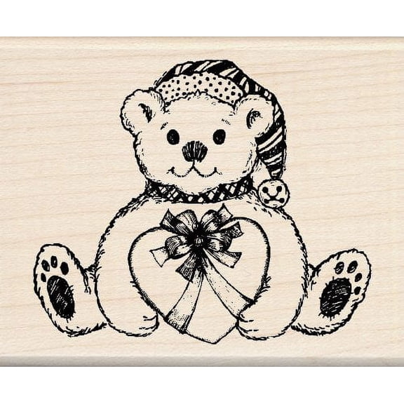 Inkadinkado Wood Teddy Bear Christmas Stamp for Decorating Christmas Cards, 2.25'' L x 2.75'' W