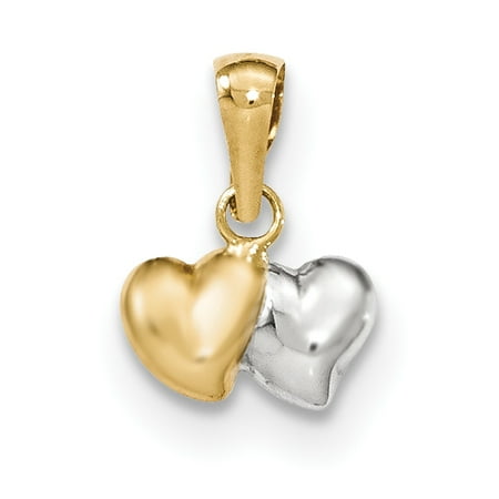 White Gold Heart Charm 14k Yellow Gold White Double Heart Pendant Charm Necklace Love Multiple Gifts For Women For Her ()