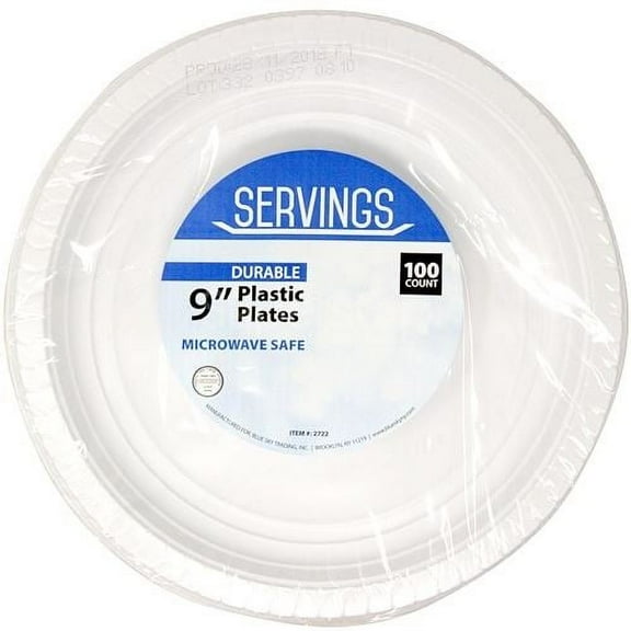 Nicole Fantani's Serving 9" Disposable White Plastic plates Good to use in Microwave, Bulk Stock for Resturant, Hotel, Deli & Elegant Parties: 100 Count