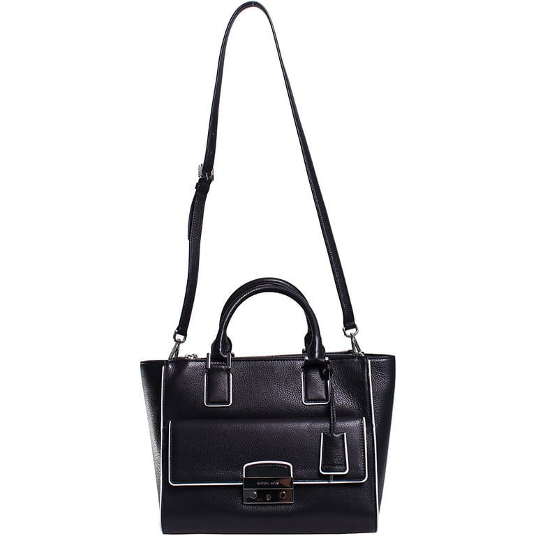 Audrey Handbag: Designer Satchel, White Leather/Black Stitch