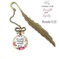 thumbnail image 2 of Bookmark Scripture Feather Inspirational Bookmarks Metal Bookmarks Christian Bible Verse Inscription Bookmark Gifts for Friends and Family Birthday (I Proverbs 31:25), 2 of 6