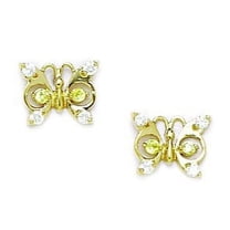 14k Yellow Gold November Yellow CZ Butterfly Screw-Back Earrings - Measures 7x9mm