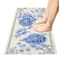 thumbnail image 2 of Blue Florals Decorative Frame Plush Carpet Non Slip Runner Rug Absorbent Bath Mat 39" x 20", 2 of 8