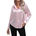 thumbnail image 1 of Camisa de manga larga de satén para mujer, blusa de imitación de seda, primavera-verano, 1 of 5