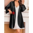 thumbnail image 4 of Avidlove Satin Silk Robe for Women 3/4 Lace Trim Sleeves Short Bathrobe Sexy Bridsmaid Kimono Robes Sleepwear with Pocket, 4 of 5