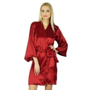 Bimba Women Getting Ready Bridesmaid Robes Red Satin Short Robe