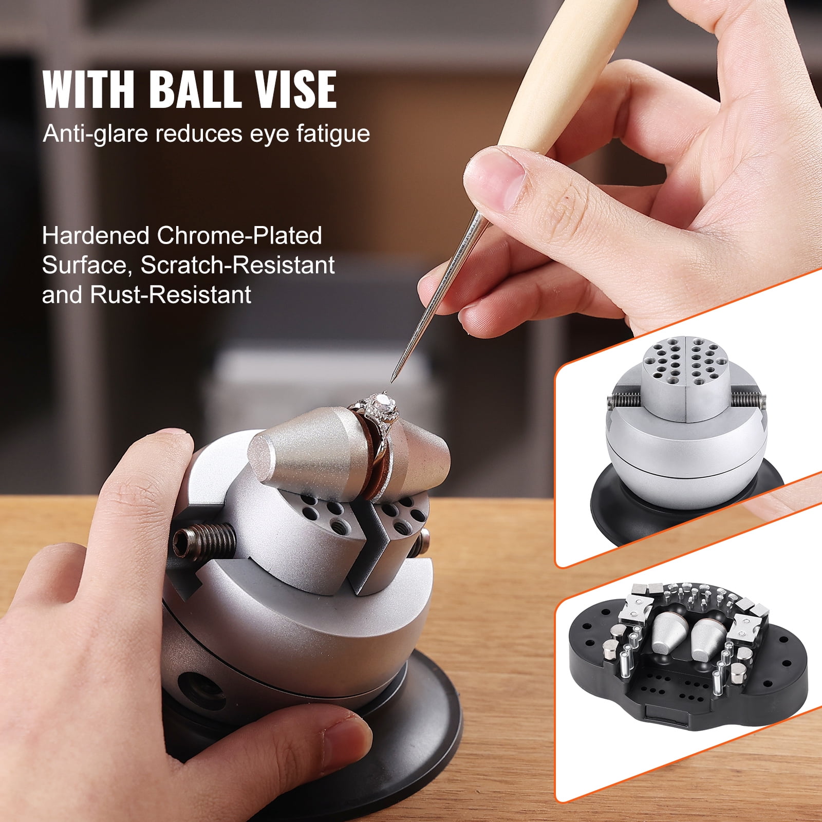 KFFKFF Multi-Directional Microscope with Adjustable Spring Bracket, 7X-45X Magnification Jewelry Microscope, Jewelry Inlay Stand with Built-In USB LED Ring Light and 360° Rotating Ball Vise