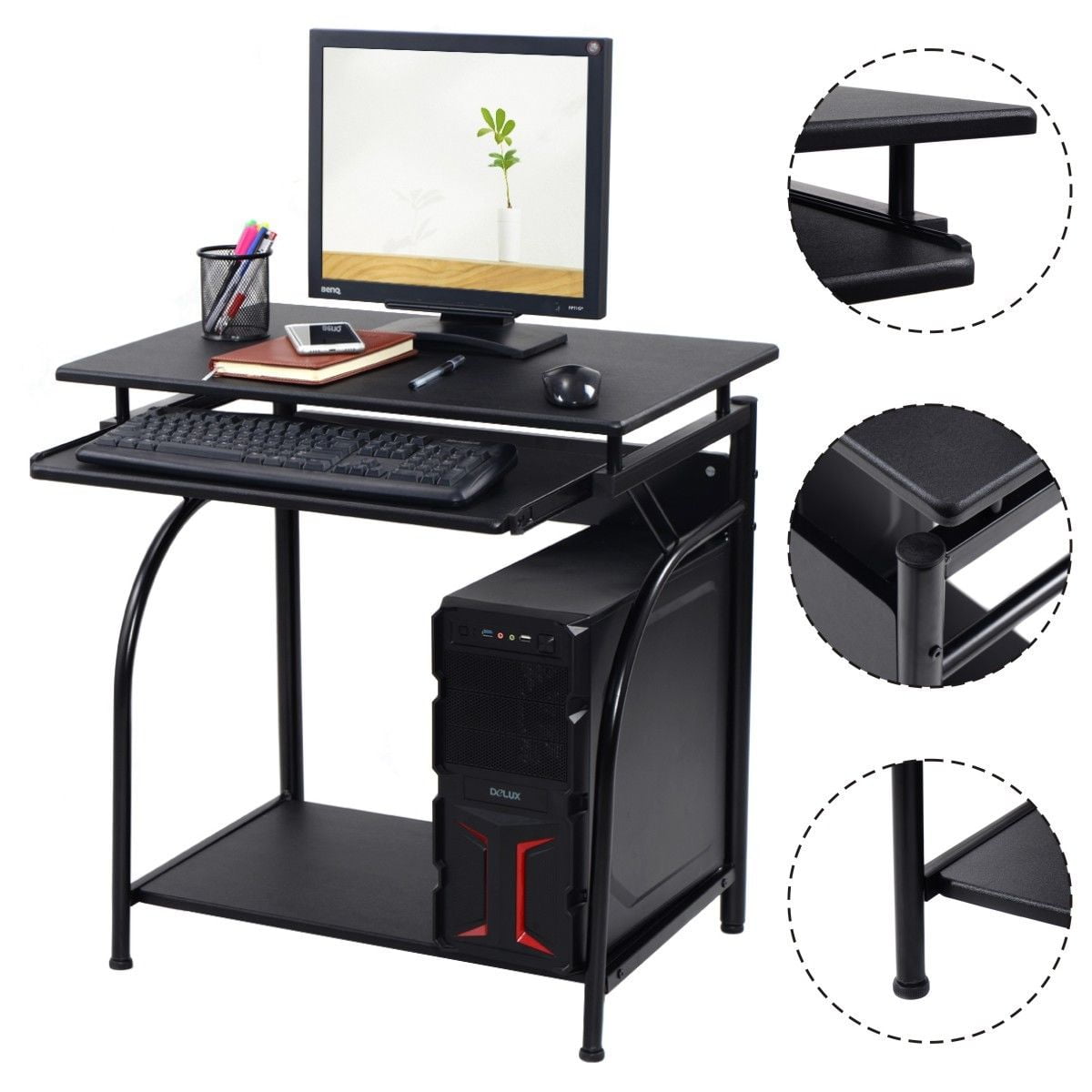 Home Office Roll Computer Desk PC Laptop Table Workstation with 4 Wheels 